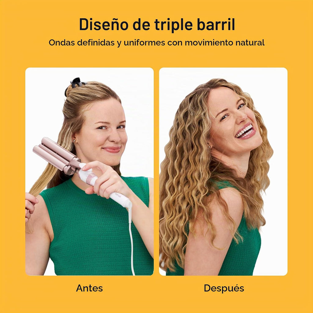 Conair Rizador de Cerámica Doble de 3 Barriles, Herramienta Ondulad...