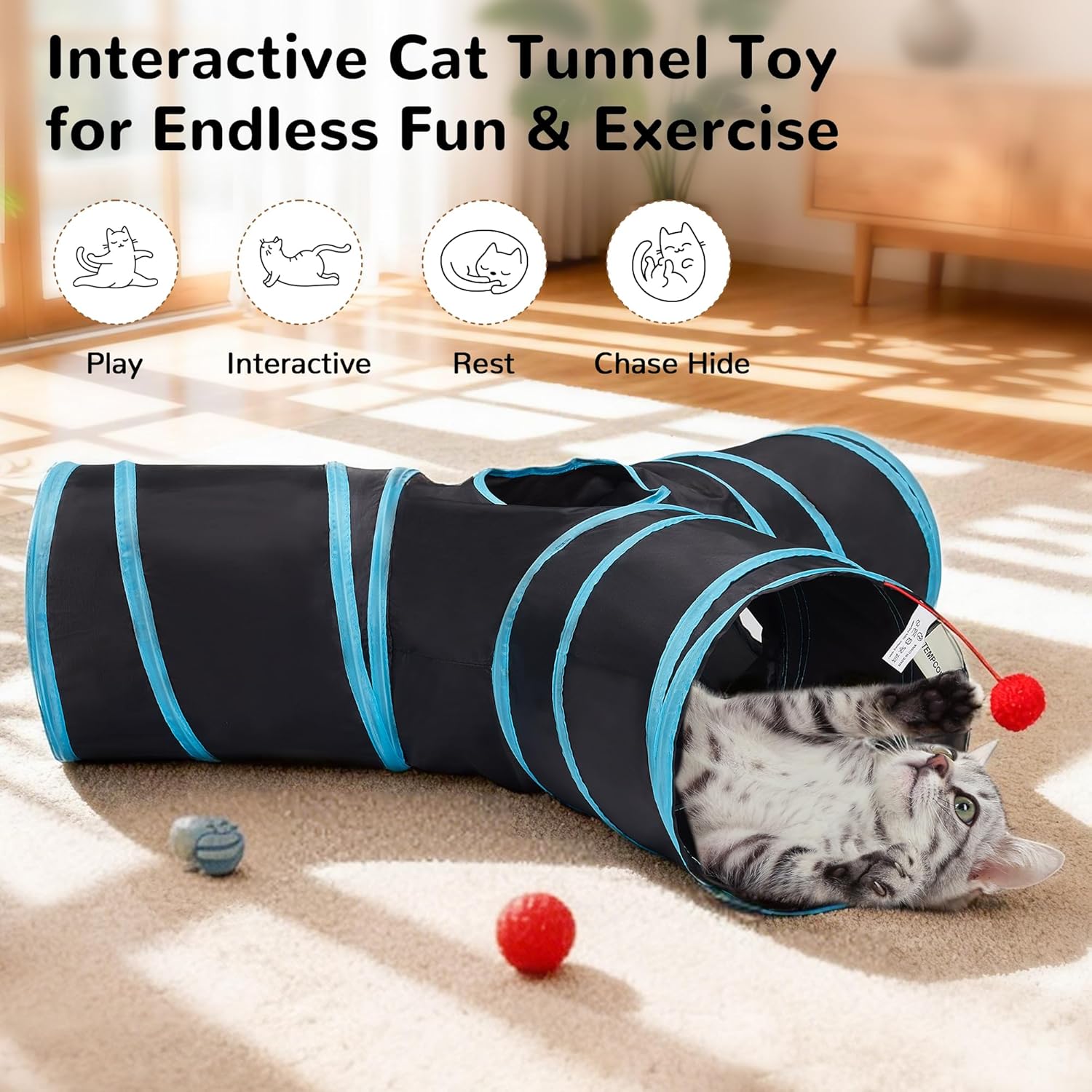 Tempcore Túnel de Gato para Mascotas, Tubo de Juguetes para Gatos d...