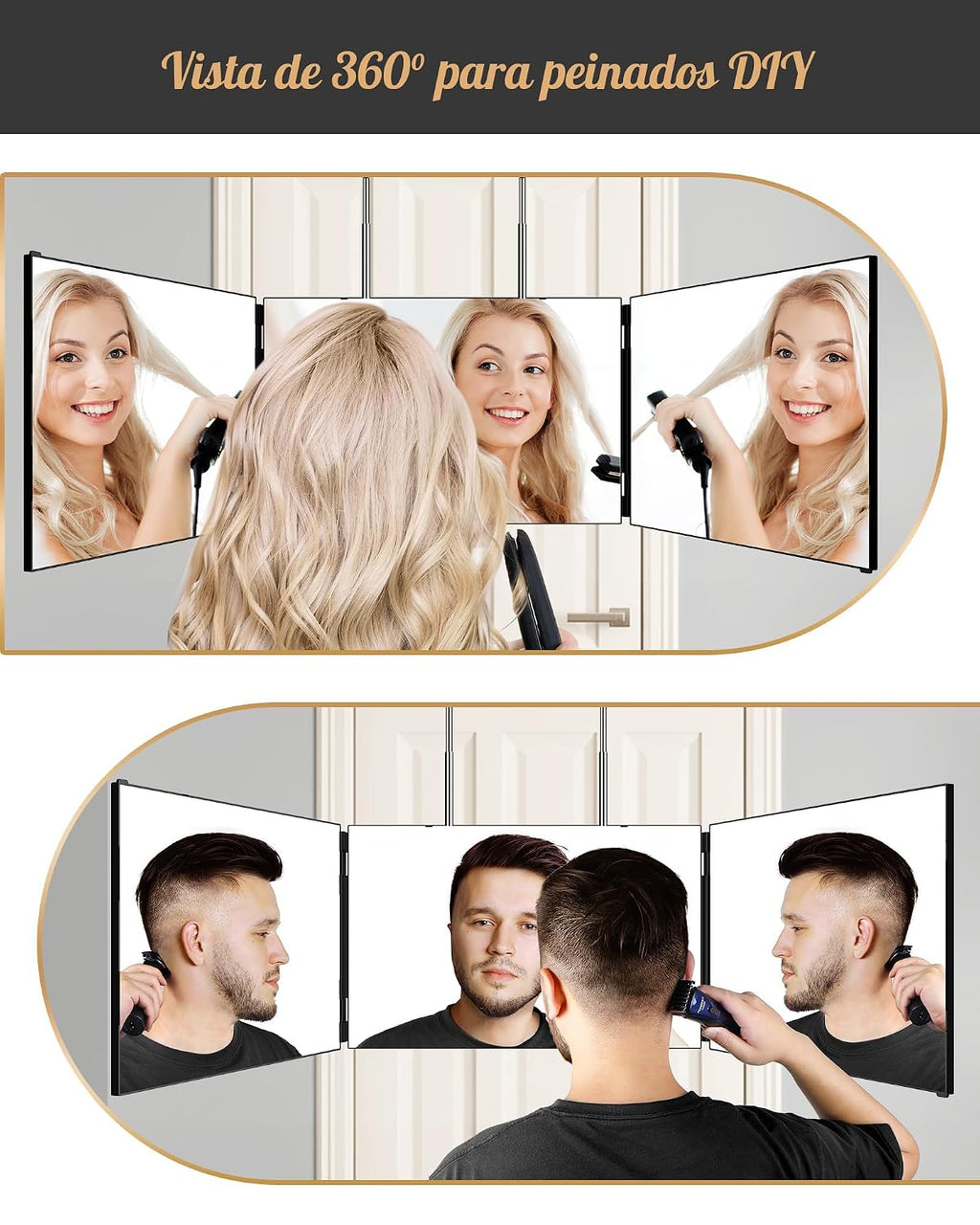 JUSRON Espejo de corte de pelo automático con ángulo de visión 360,...