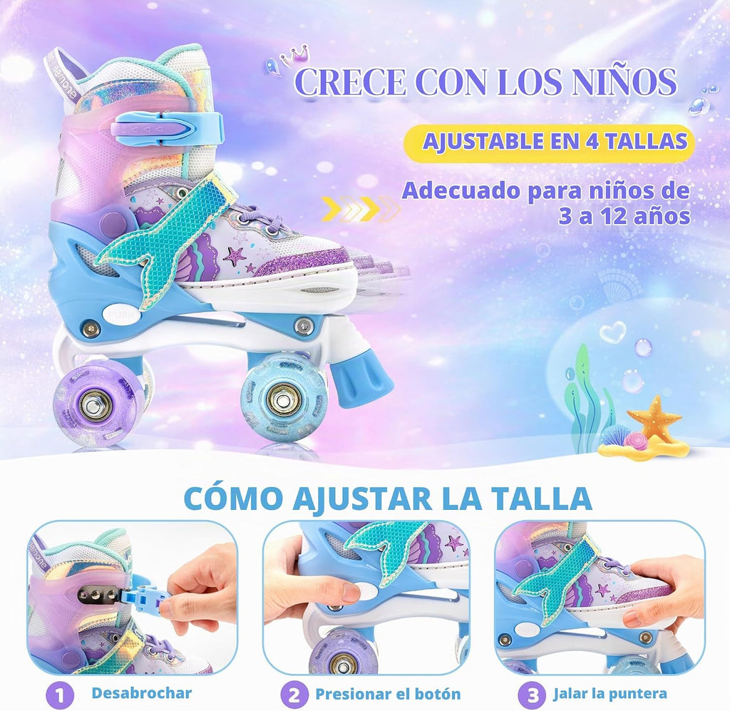 NEMONE - Patines de sirena con ruedas iluminadas y 4 tamaños ajusta...