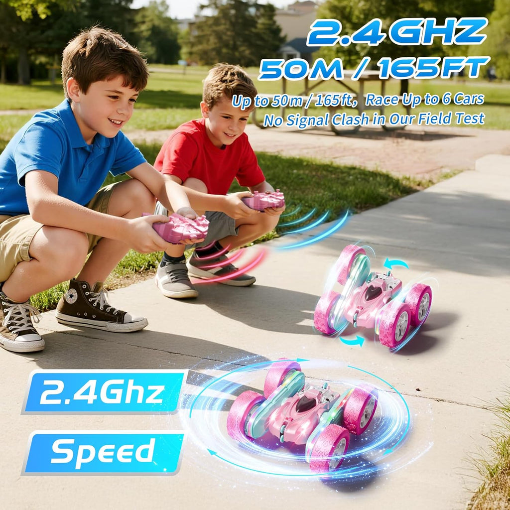 Zalneo Coche RC color rosa 4WD, control remoto, barra de luz LED de...