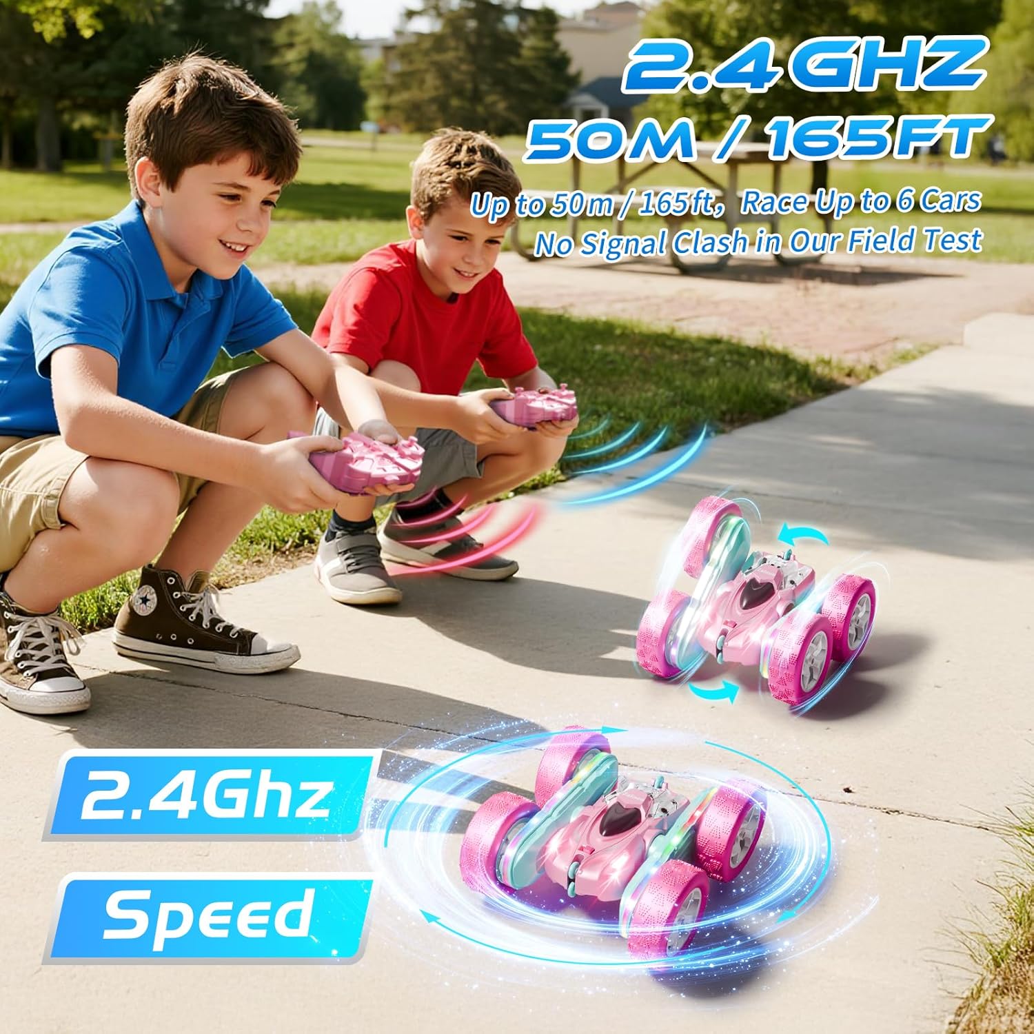 Zalneo Coche RC color rosa 4WD, control remoto, barra de luz LED de...