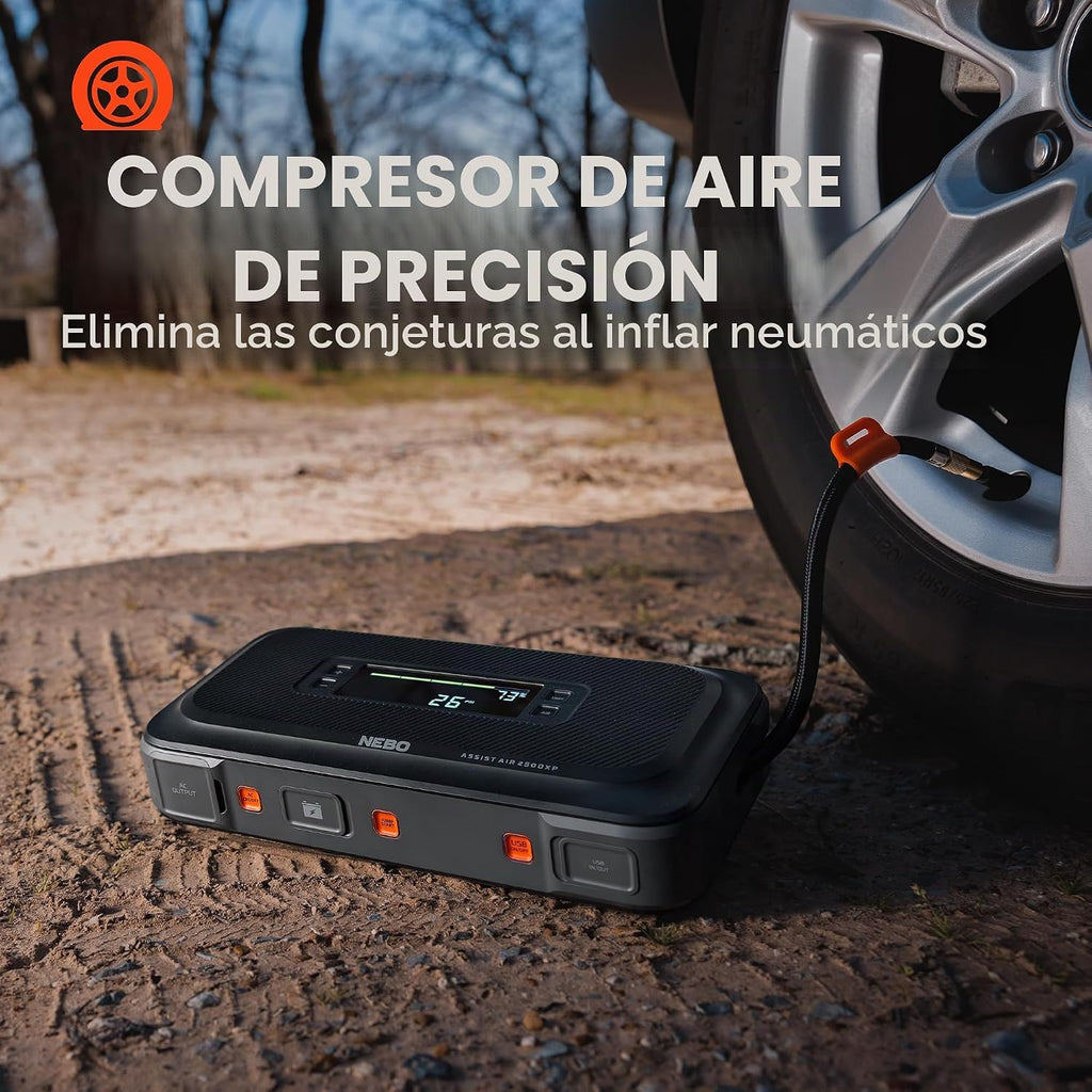 NEBO Assist Air 2500XP Arrancador y compresor de aire, 12 V, 2500 A...