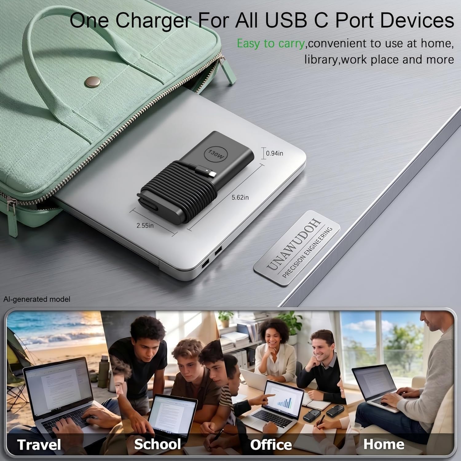 Cargador USB C de 130 W compatible con Dell Precision 5530 5550 556...