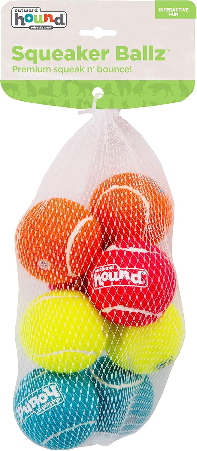 Outward Hound Squeaker Ballz - Pelotas de tenis chirriantes para pe...