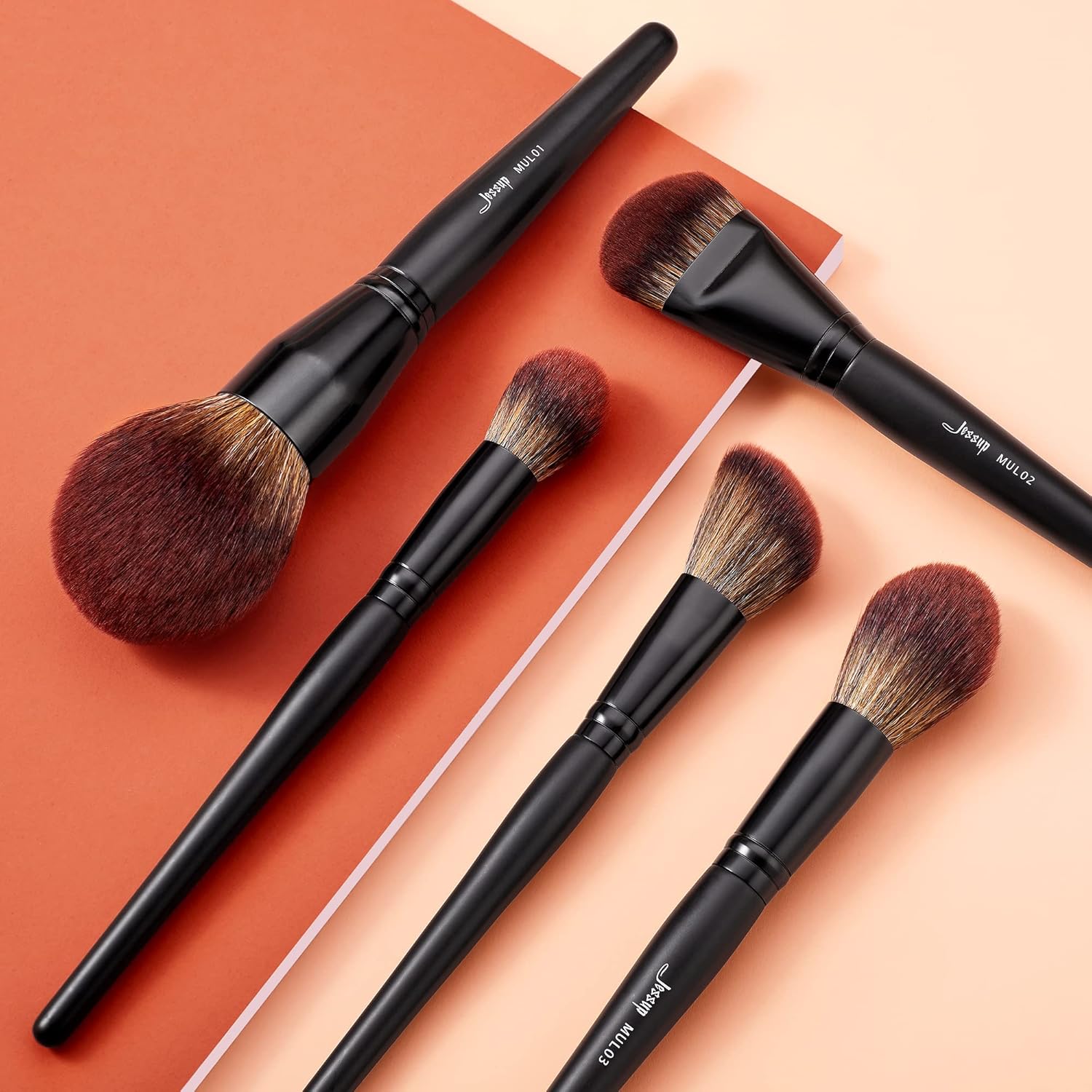 Jessup Pinceles de maquillaje de cara grande, 5 piezas, base sintét...