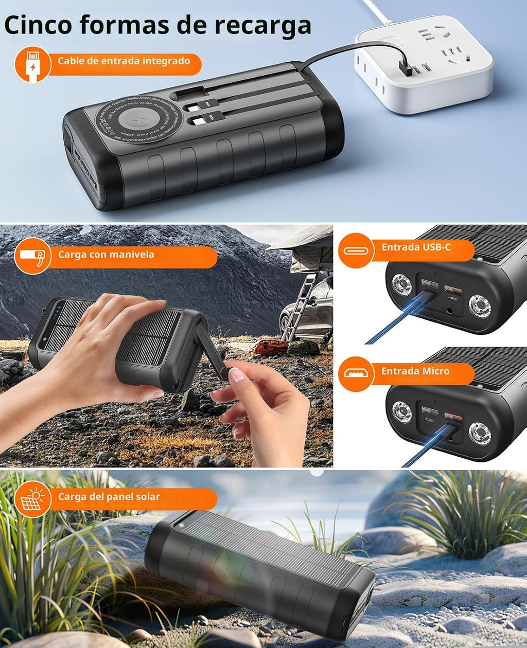 Cargador solar, banco de energía portátil de 59800 mAh para todos l...