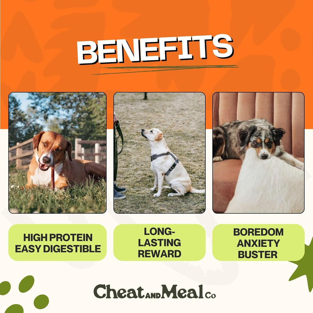 Cheat and Meal Co Bully Sticks para perros grandes, juguetes mastic...