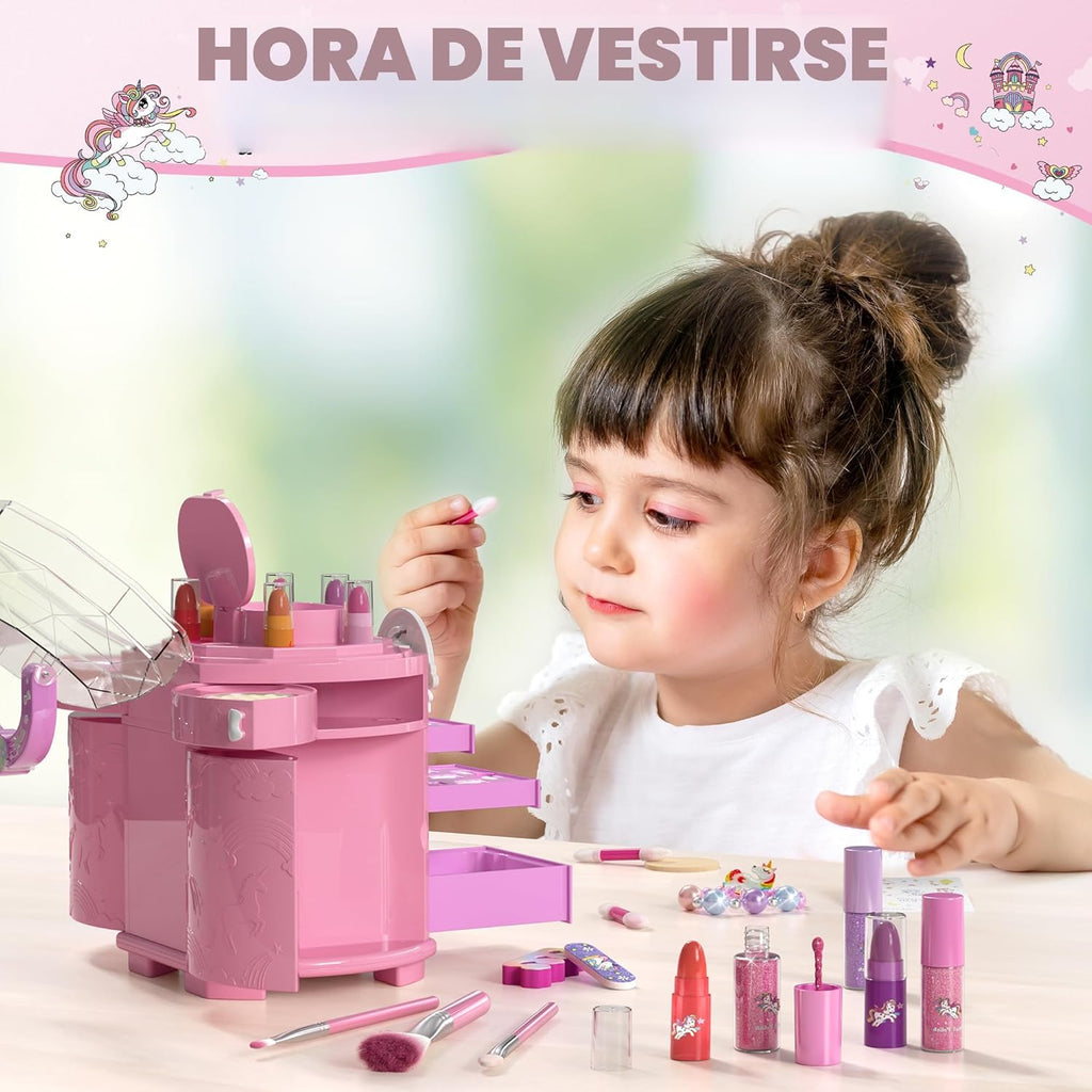 PERRYHOME Juego de maquillaje para niñas de 63 piezas, lavable, no...