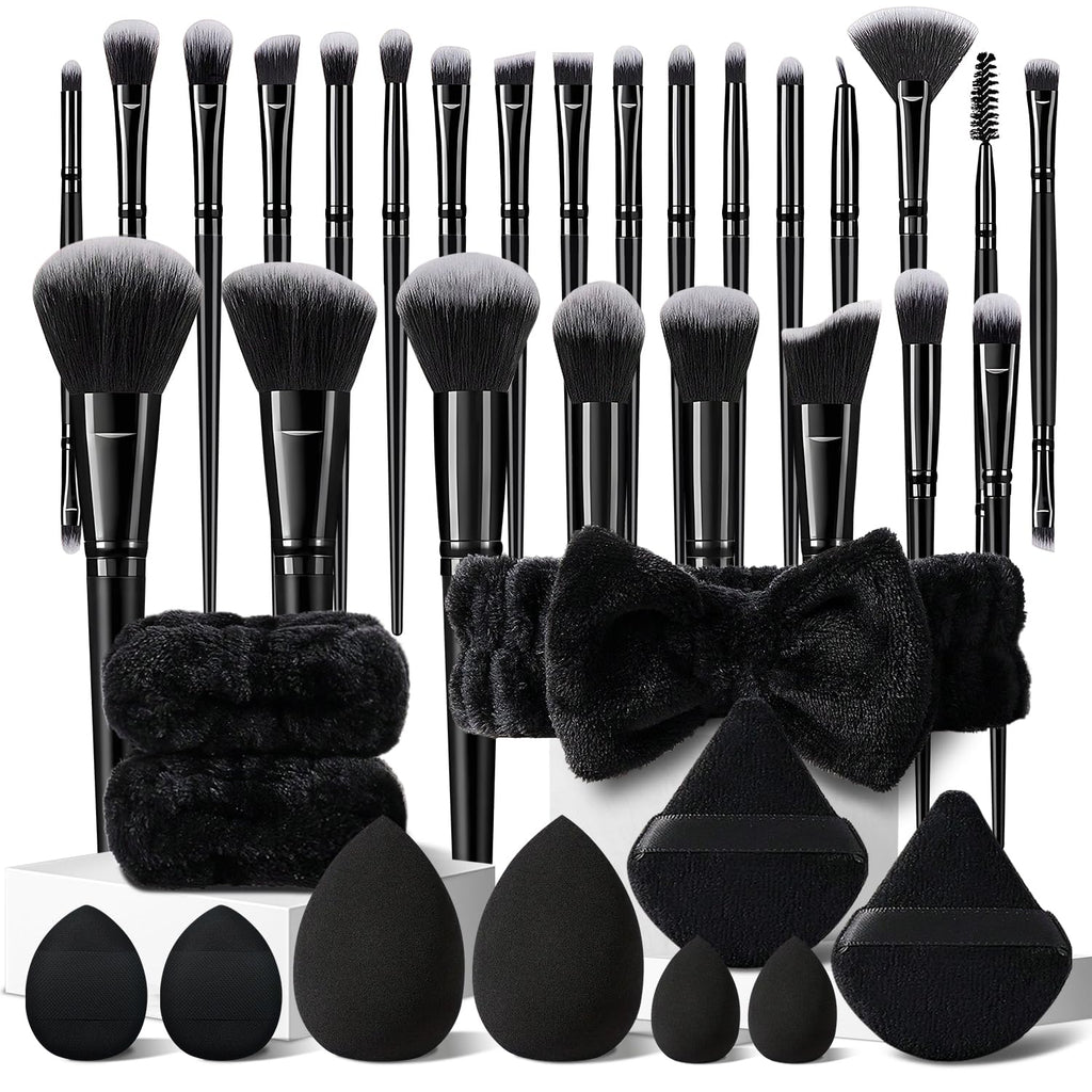 HGHDBT Juego de brochas de maquillaje negro de 36 piezas Kit de maq...