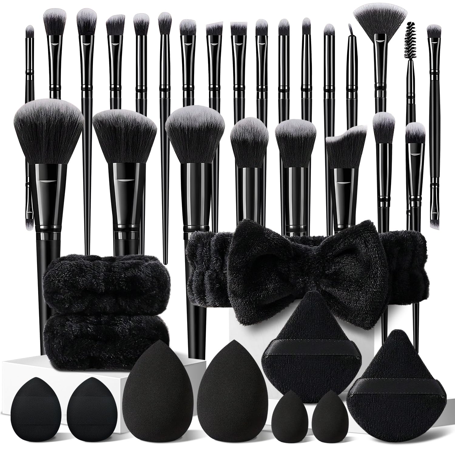 HGHDBT Juego de brochas de maquillaje negro de 36 piezas Kit de maq...