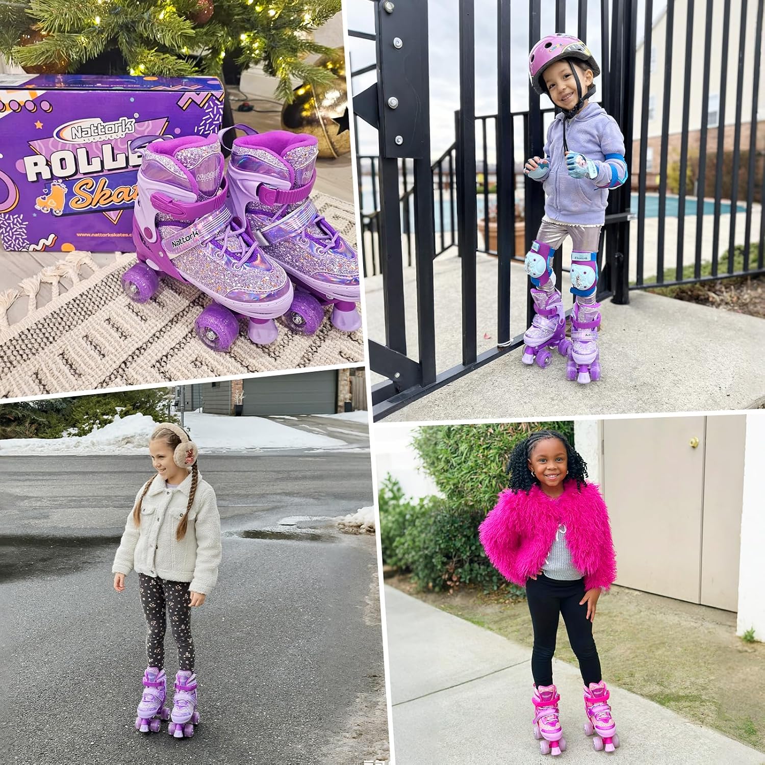 Nattork Patines de ruedas para niñas y niños, 4 tamaños ajustables...