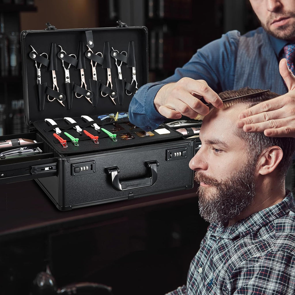 Yueieoun Estuche de Barbero 6 Cortadores con Bandeja Deslizante, Ma...