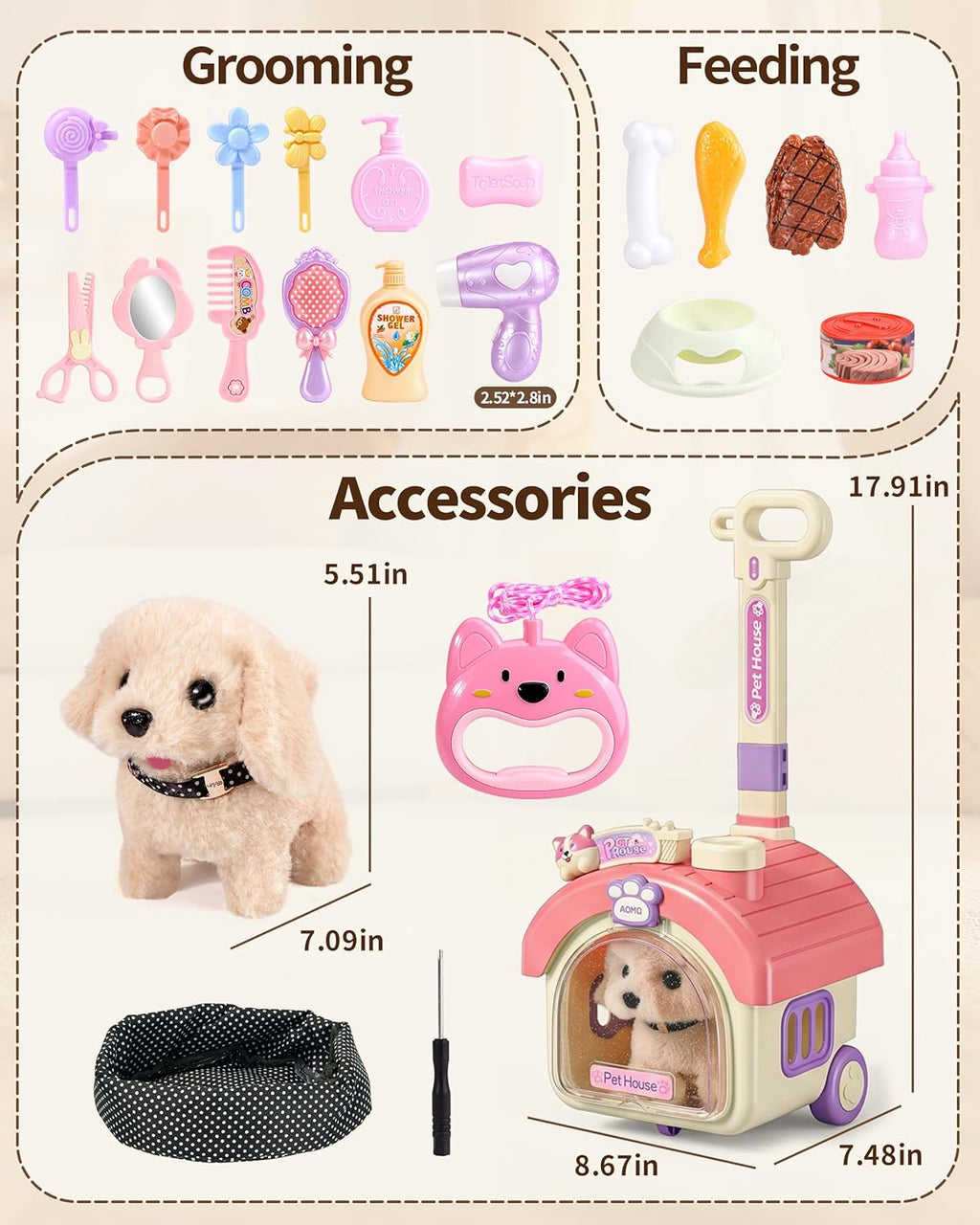 23 piezas de juguetes para perros para niñas, juguetes interactivos...