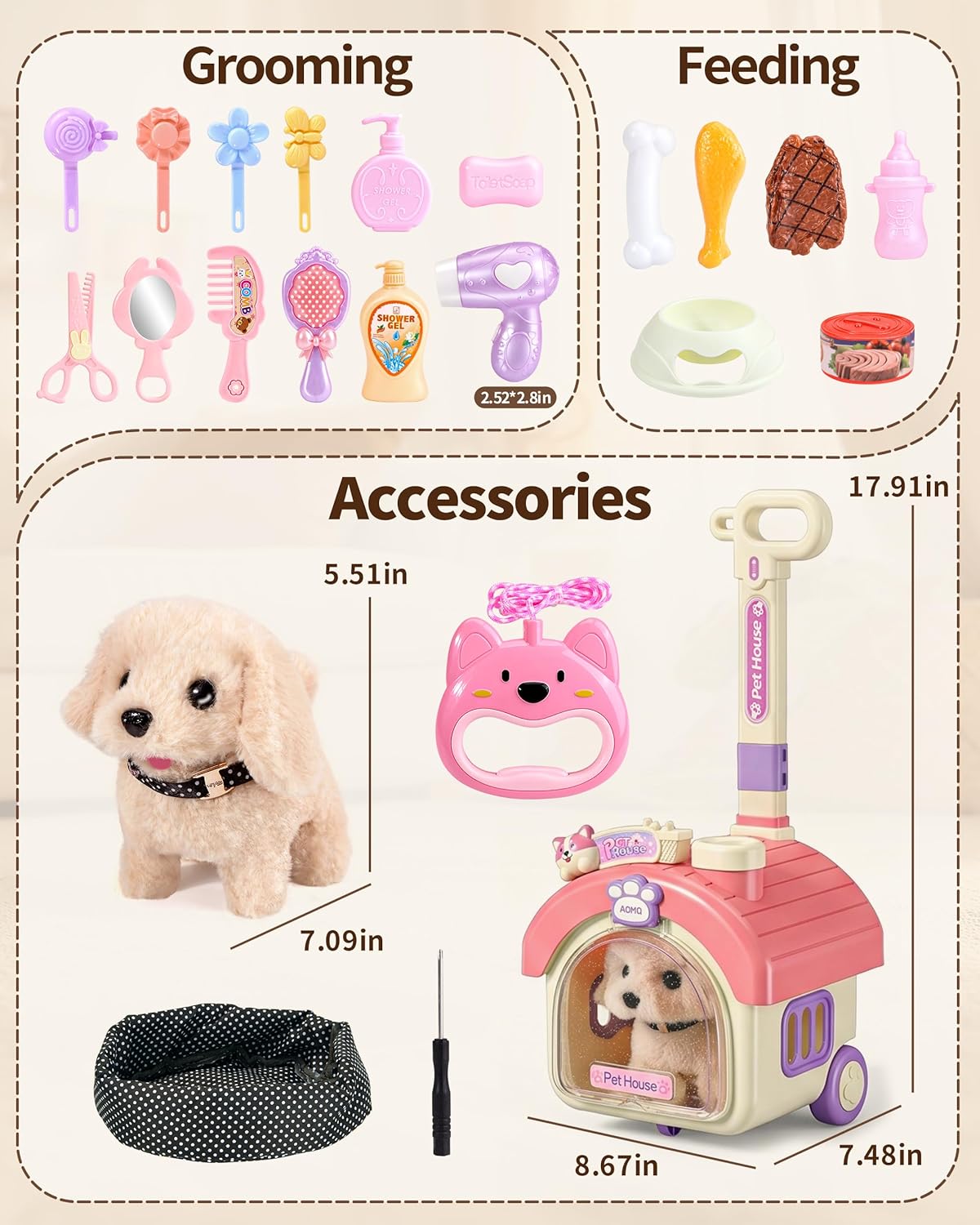 23 piezas de juguetes para perros para niñas, juguetes interactivos...