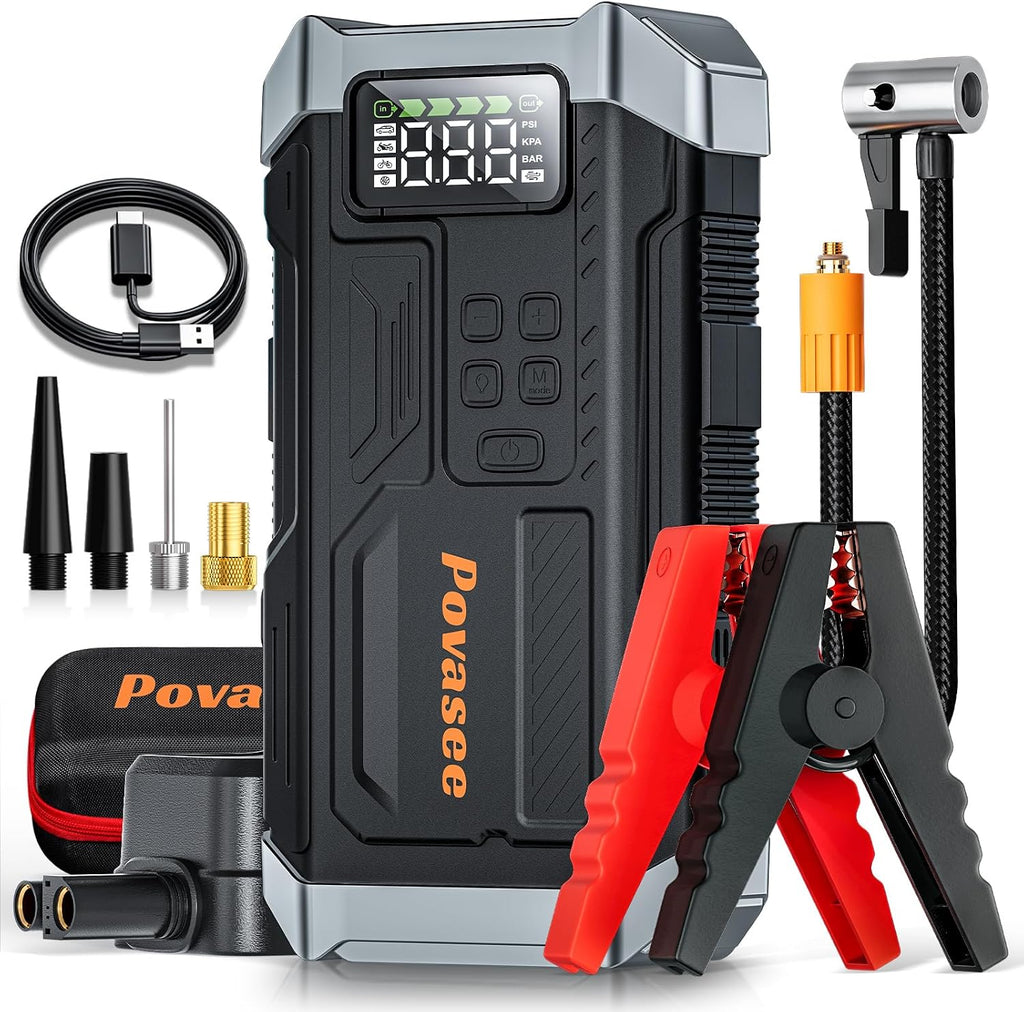 Povasee Arrancador con Compresor de Aire 5000A Caja de Arranque Por...