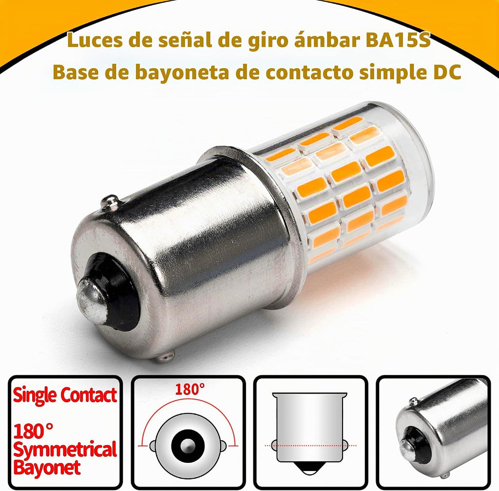 Bombillas LED de 12 voltios 1156 BA15S color ámbar\/amarillo 1003 1...