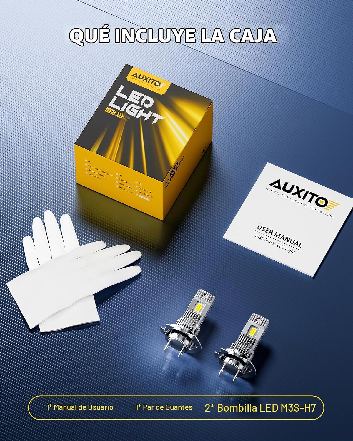 AUXITO Bombilla H7, brillo 10X 6500K blanco frío, dimensiones halóg...