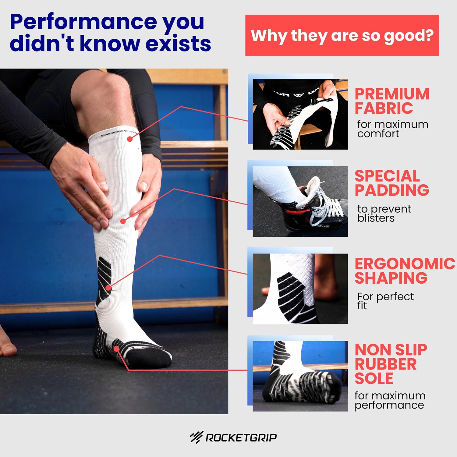 Hockey Skate Socks \u2013 Non-Slip Grip Skate Socks for Adult and Y...