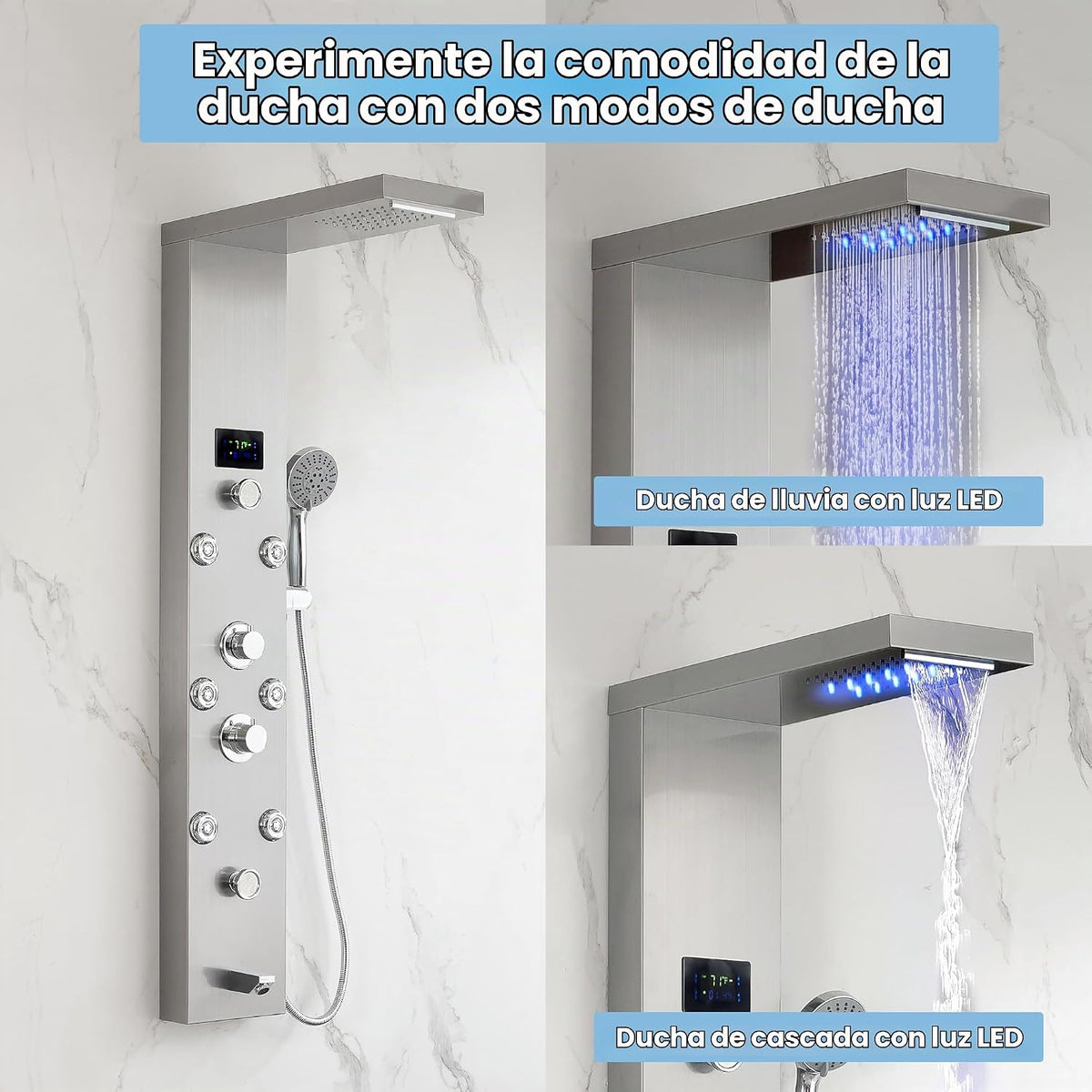 DELAVIN Torre de ducha de acero inoxidable LED, torre de panel de d...