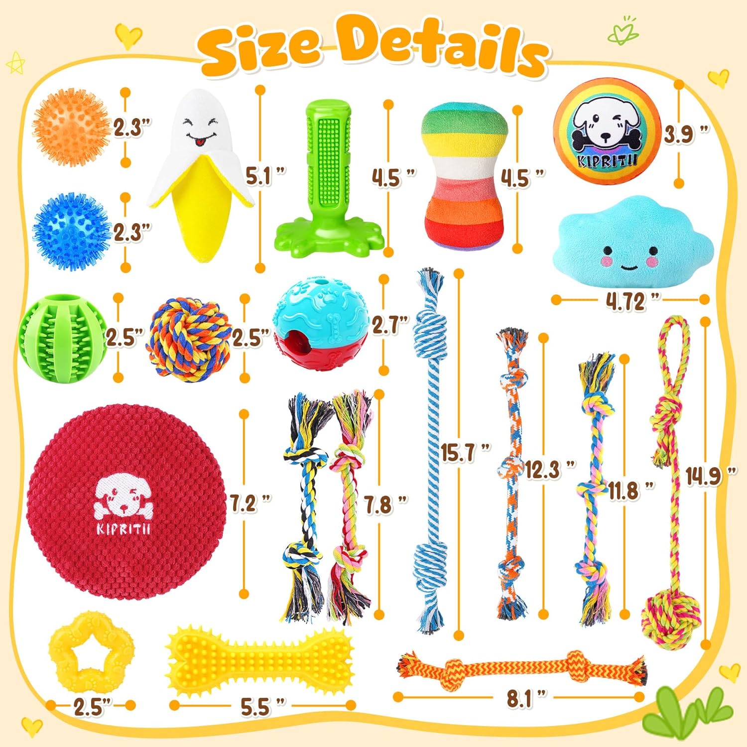 KIPRITII Juego de 25 juguetes para perros, ideal para dentición, en...