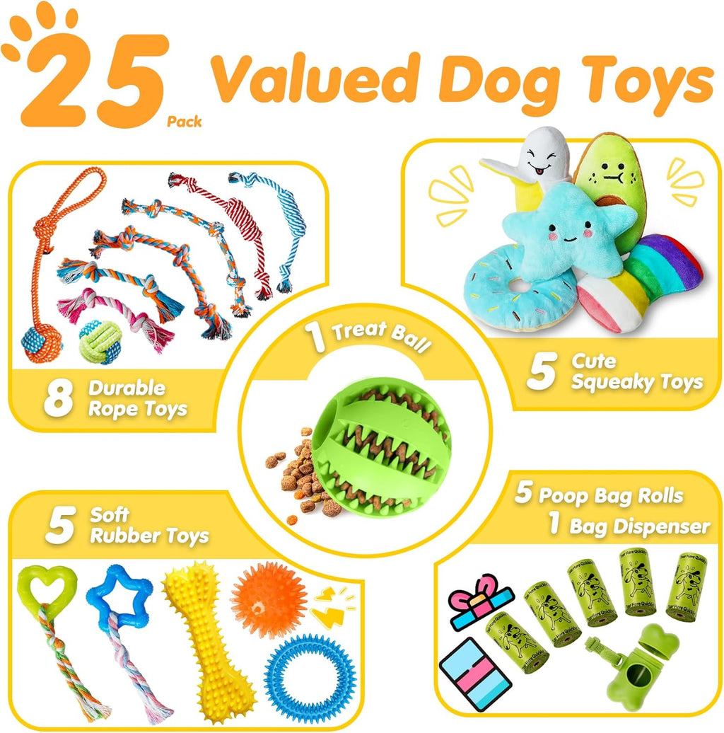 Zeaxuie Paquete de 25 juguetes masticables de lujo para cachorros,...