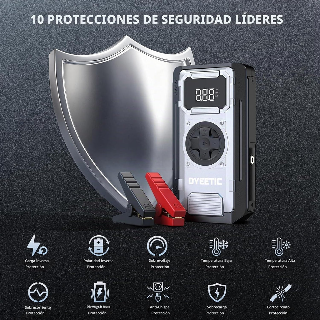 Arrancador del salto de la batería del coche con el compresor de ai...