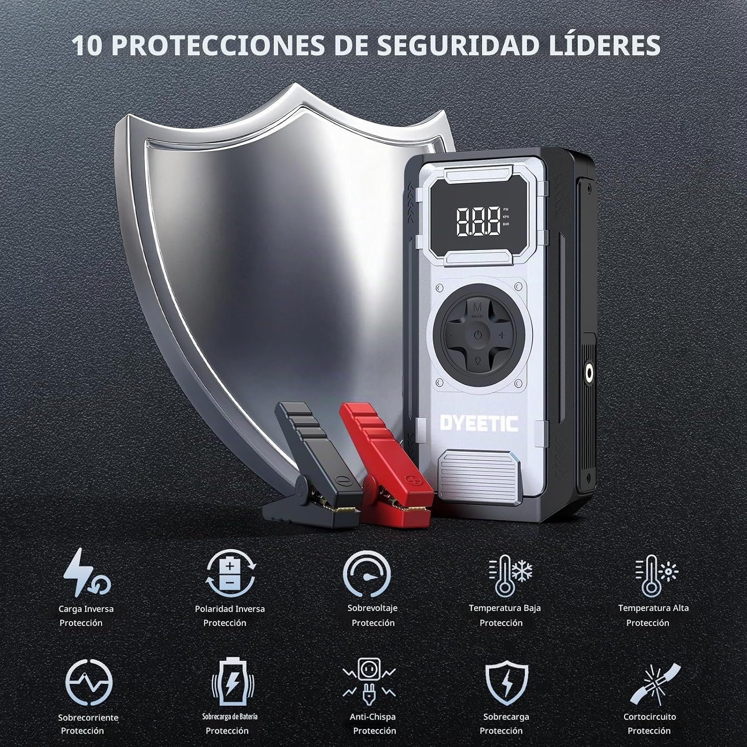 Arrancador del salto de la batería del coche con el compresor de ai...