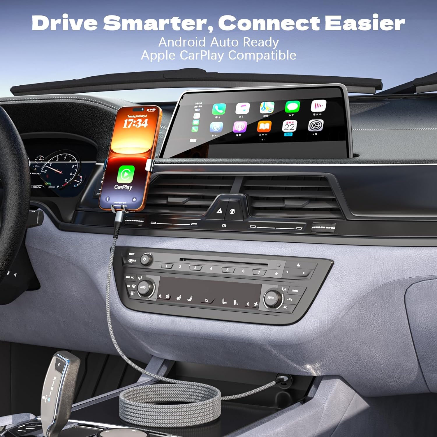 Cable USB A a USB C para CarPlay [2 unidades de 6 pies], cable de c...