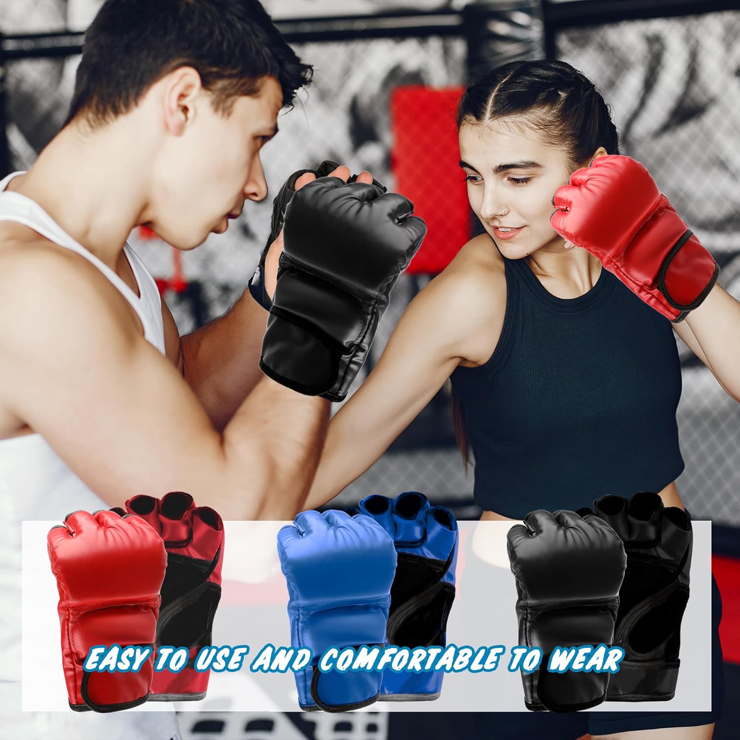 3 pares de guantes de boxeo para adultos, guantes de kickboxing, si...