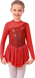 ODASDO Vestido de Patinaje Artístico para Niñas, Malla de Manga Lar...
