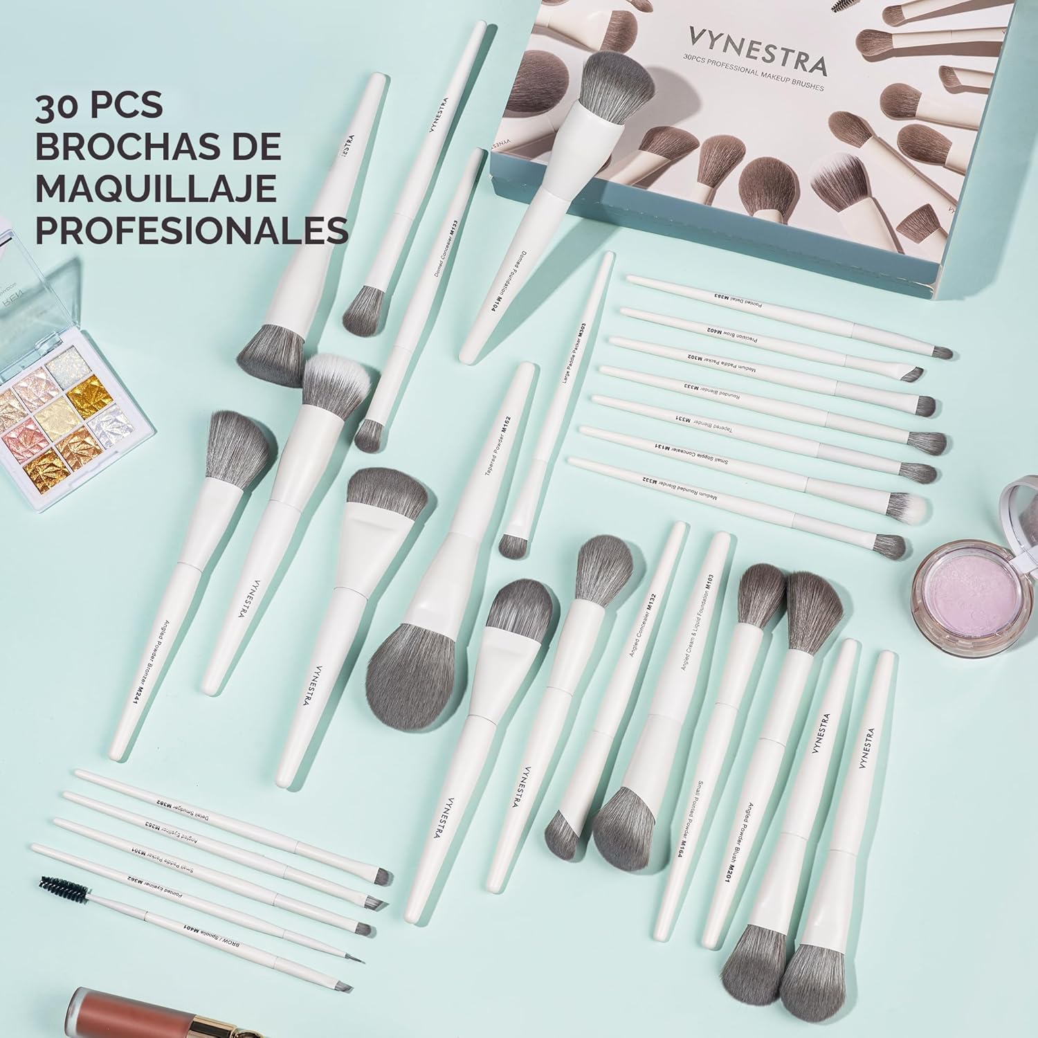 VYNESTRA Juego de 30 brochas de maquillaje de grado profesional con...