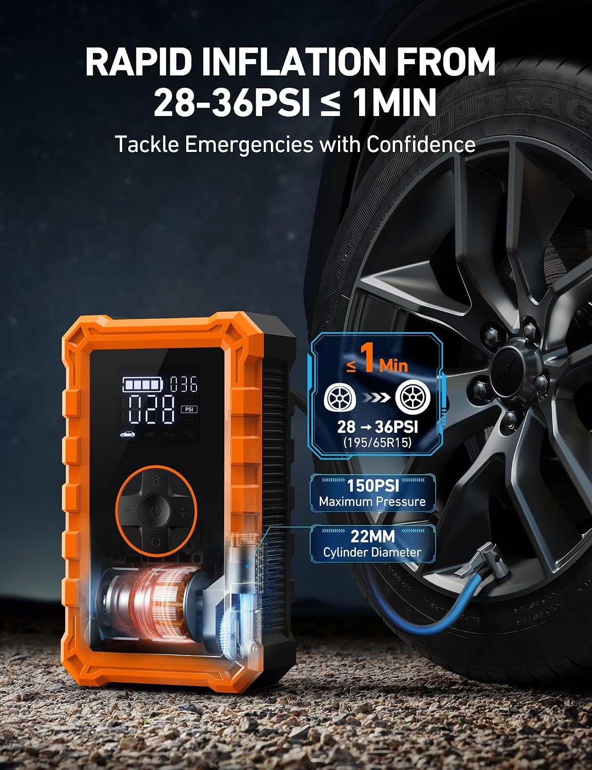 AstroAI - Arrancador portátil S8 con compresor de aire, pico de 150...