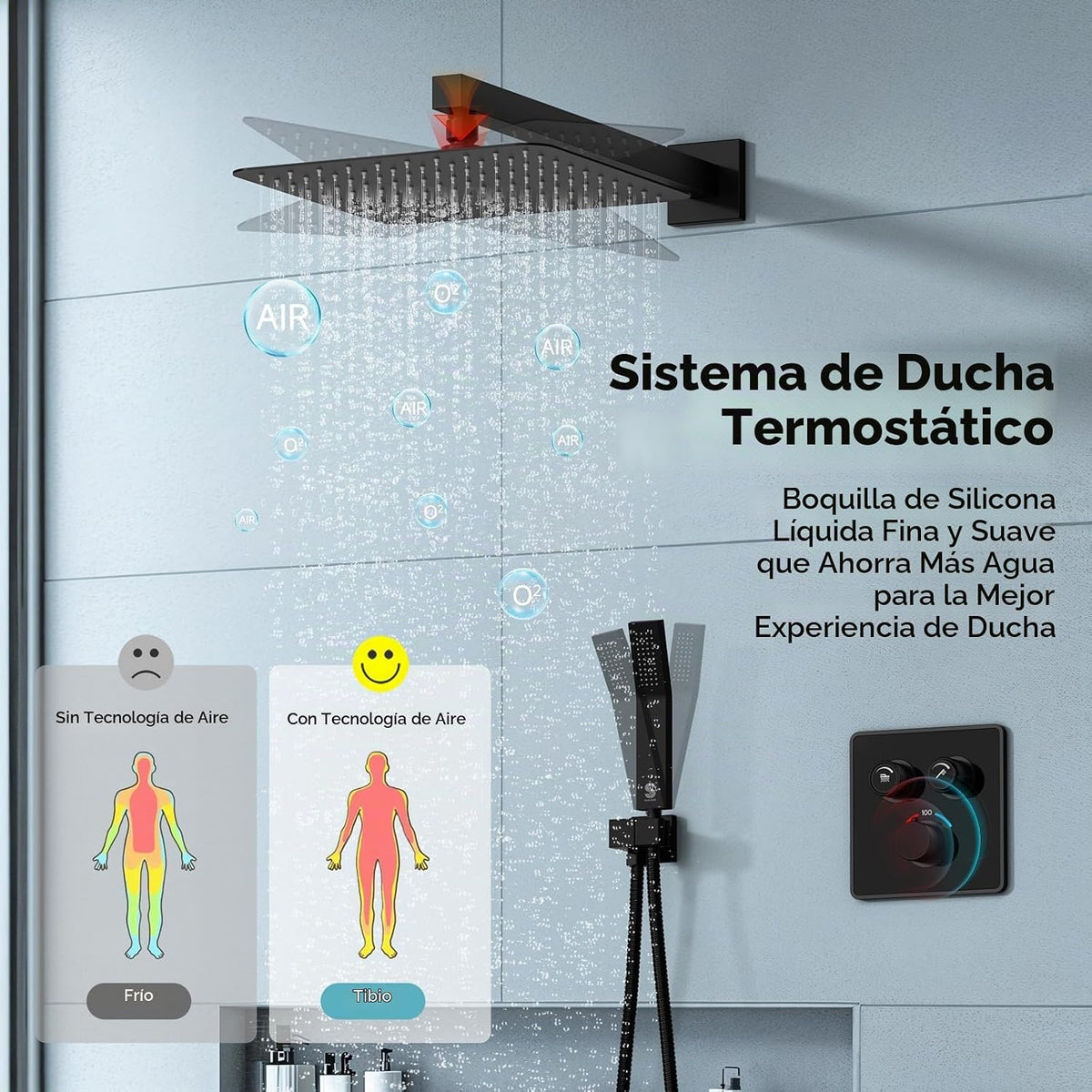 SR SUN RISE Sistema de ducha termostático de 100℉, juego de grifo d...
