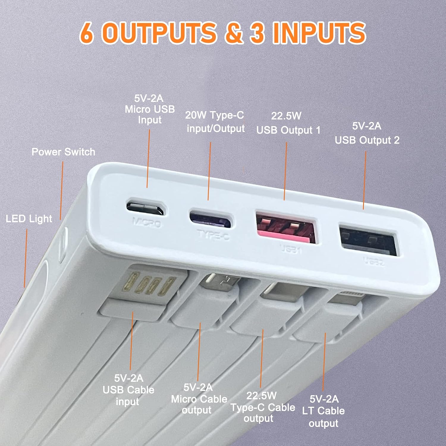 Cargador portátil con cables integrados, banco de energía Mandarook...