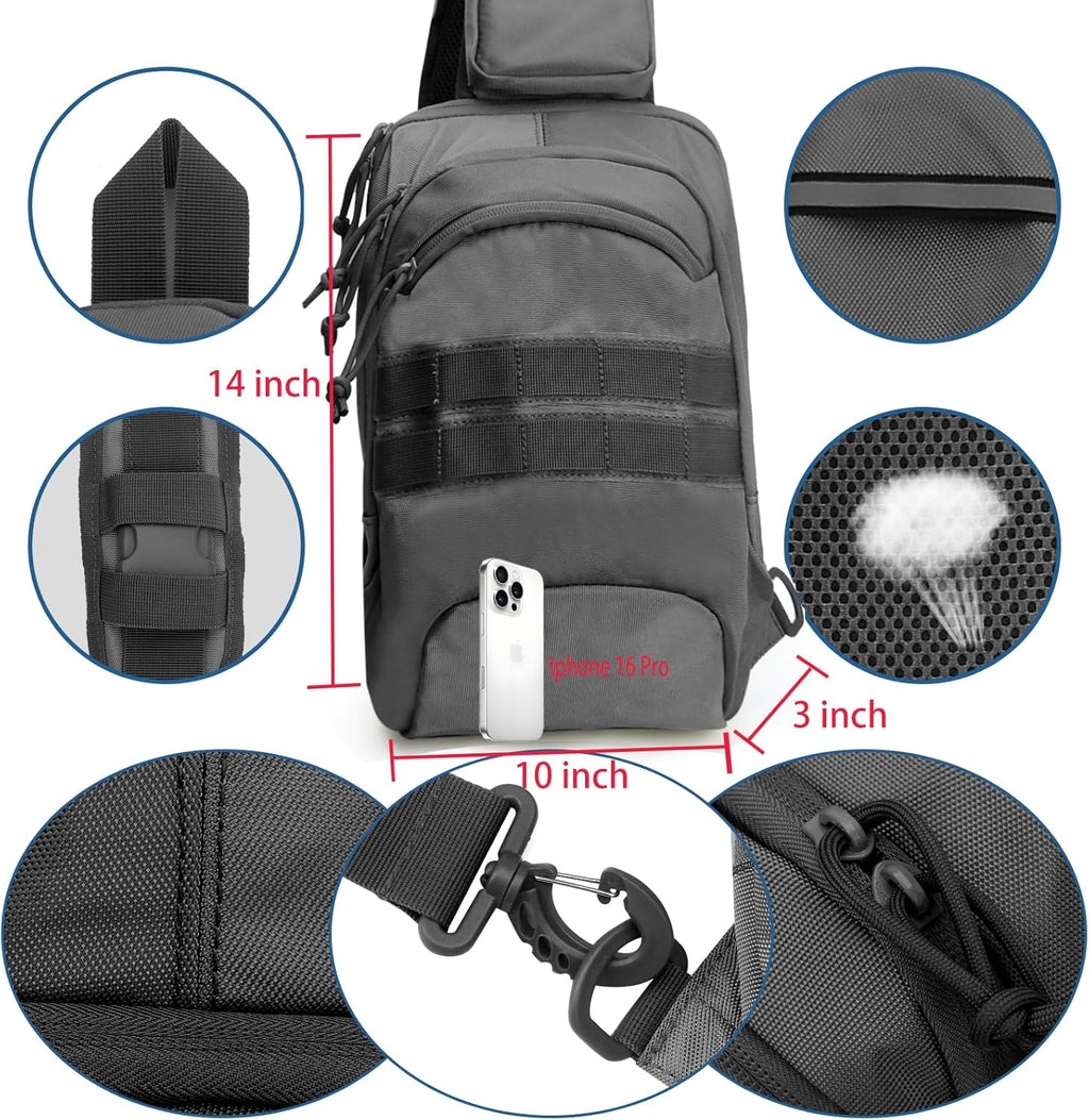 LarKoo Mochila táctica para el pecho de la honda EDC Mochila univer...