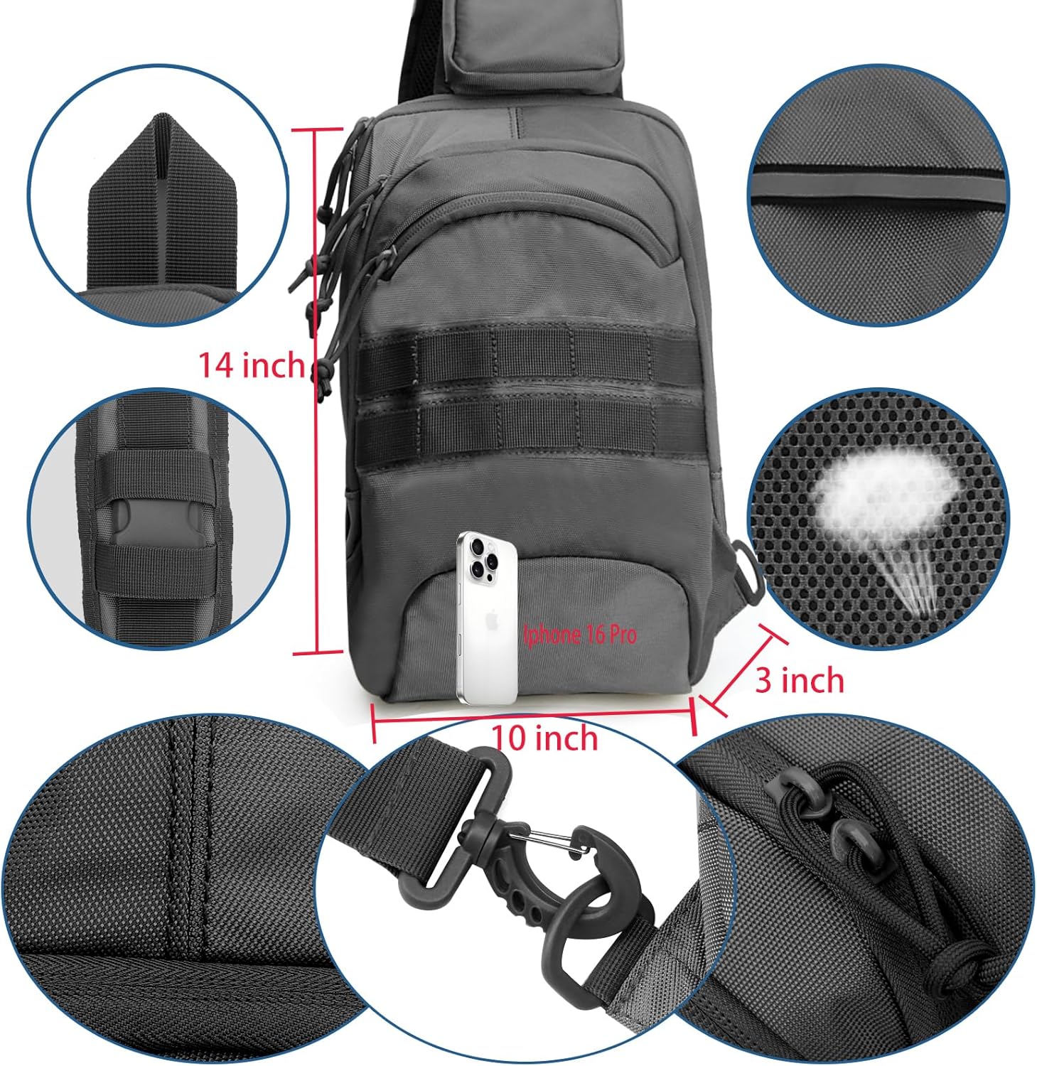 LarKoo Mochila táctica para el pecho de la honda EDC Mochila univer...