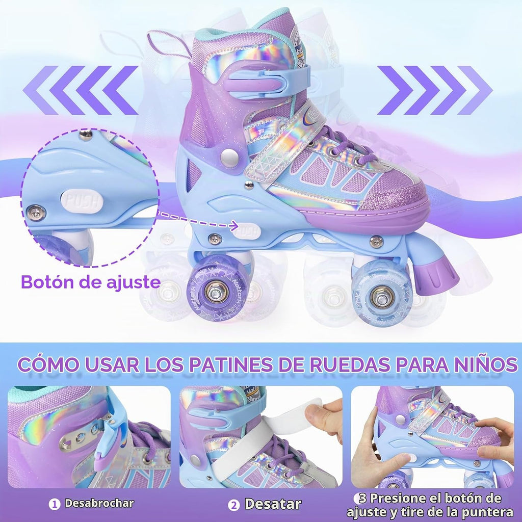 Nattork Patines de ruedas para niños y niñas, 4 tamaños ajustables...