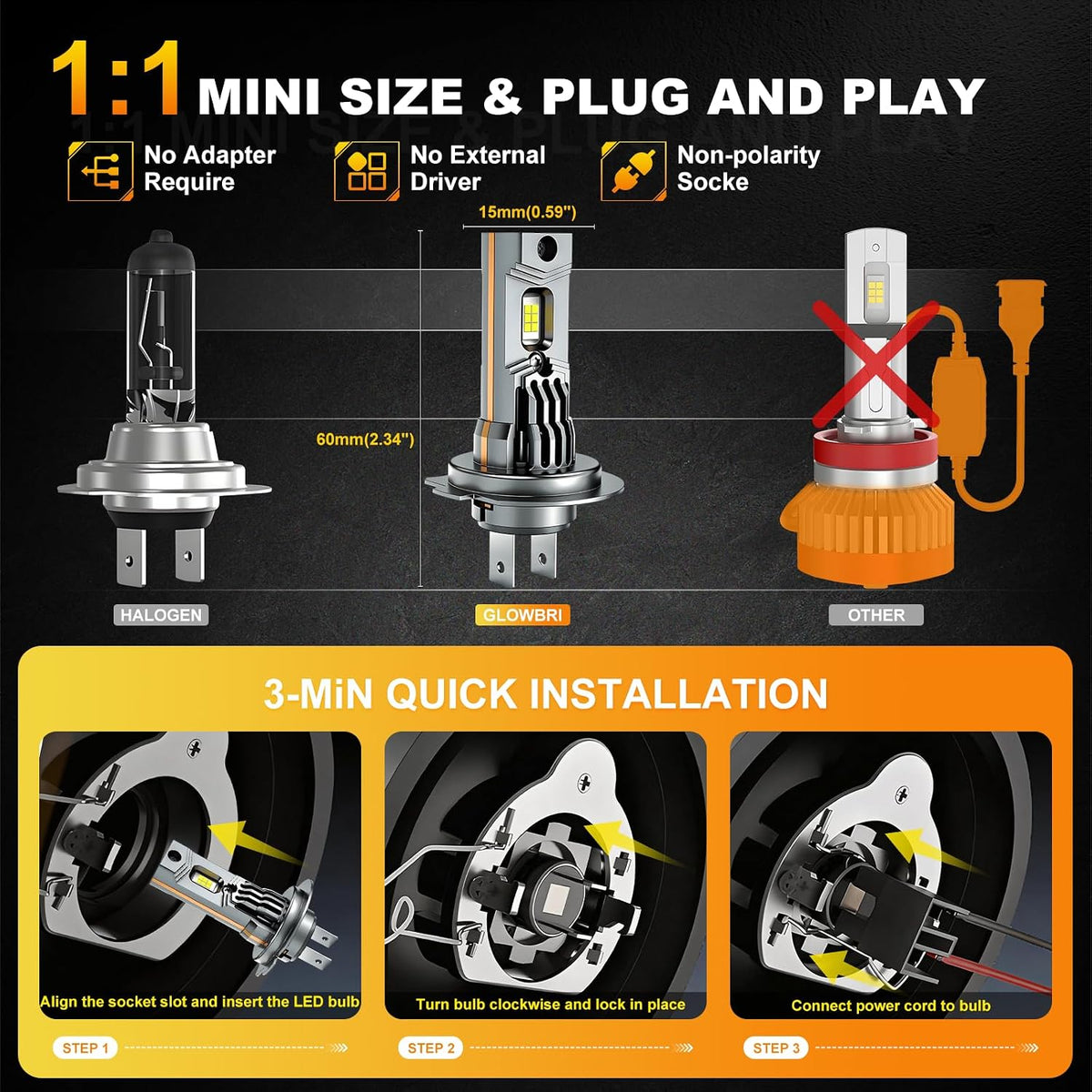 Bombilla LED H7, 90000 lm, 1400% de brillo, no requiere adaptador a...