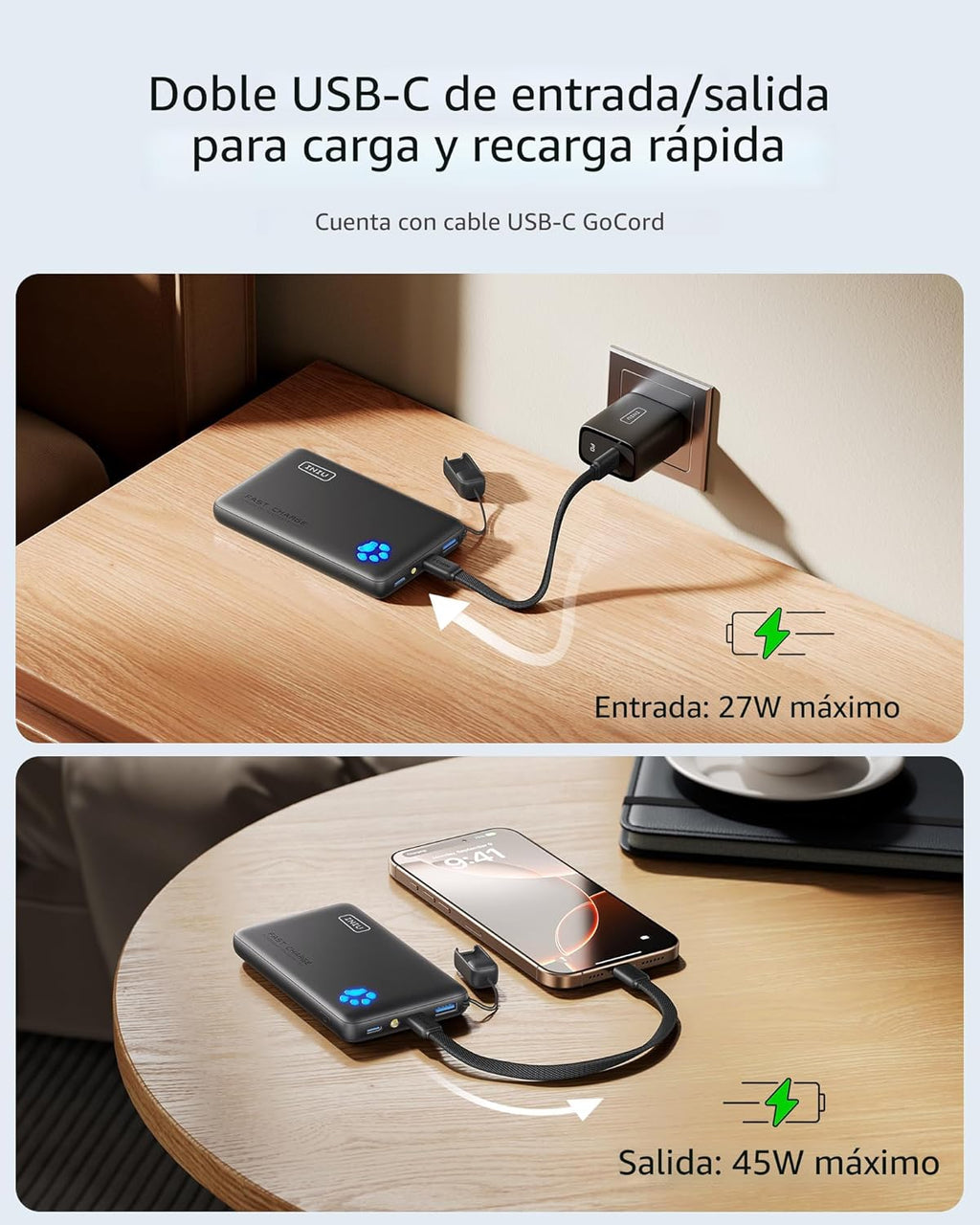 INIU Cargador portátil, Batería externa ultra delgada de 10000 mAh...