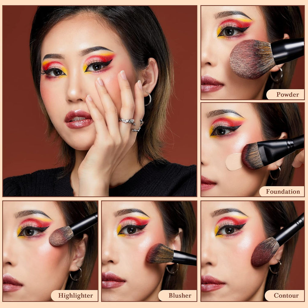 Jessup Pinceles de maquillaje de cara grande, 5 piezas, base sintét...