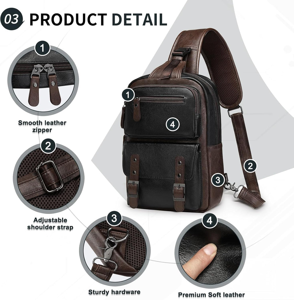 SUIKIHUM Mochila vintage de piel sintética, bandolera cruzada con c...