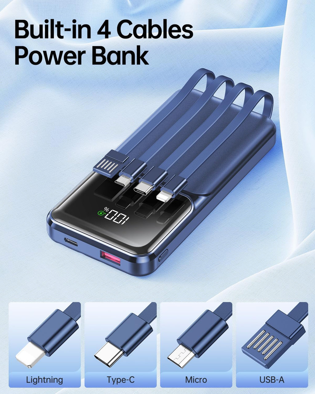 RONEGN Cargador Portátil con Cable Integrado 10000mAh USB C Banco d...