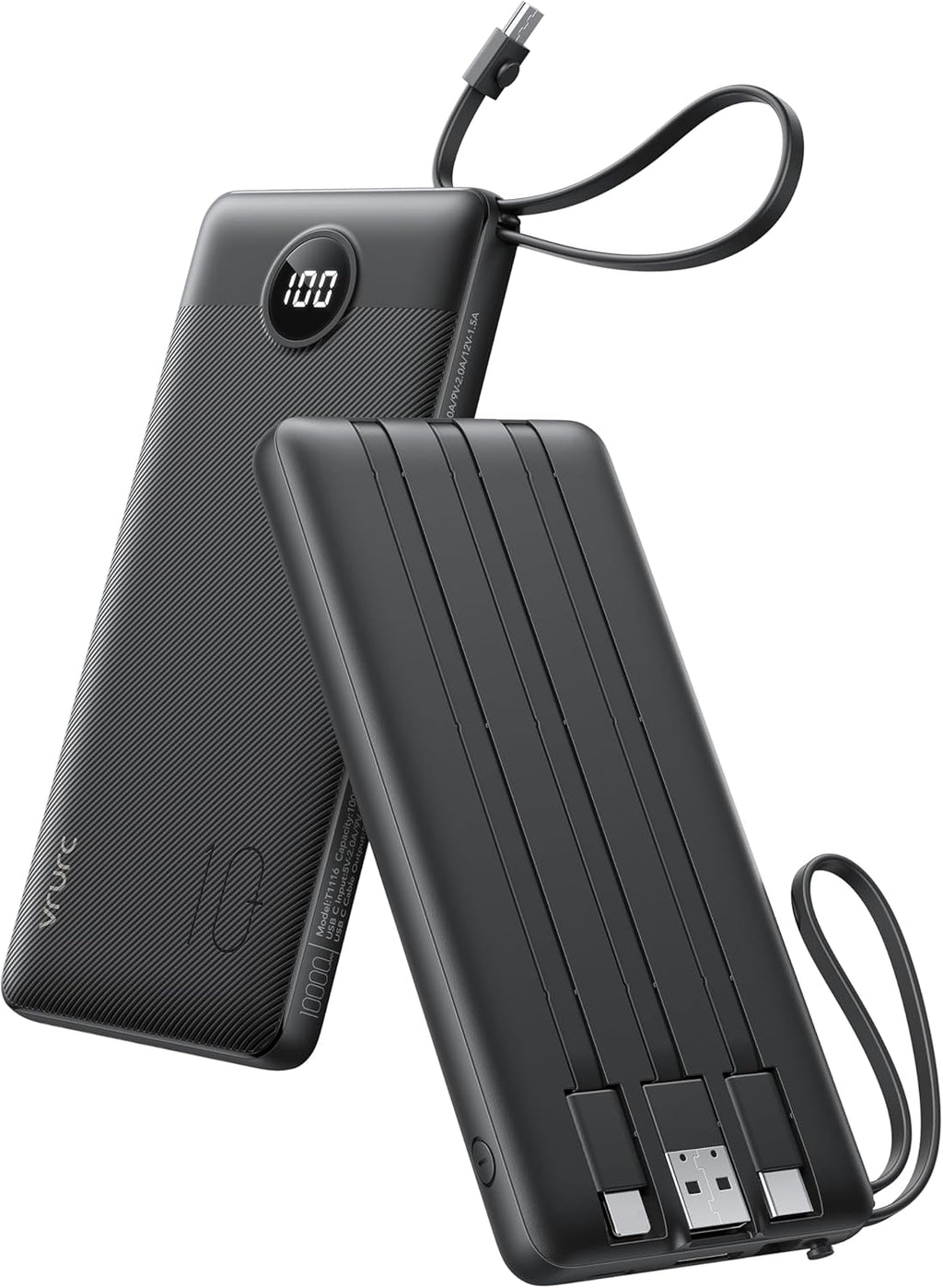 VRURC Cargador portátil, batería de viaje compacta con 4 cables int...
