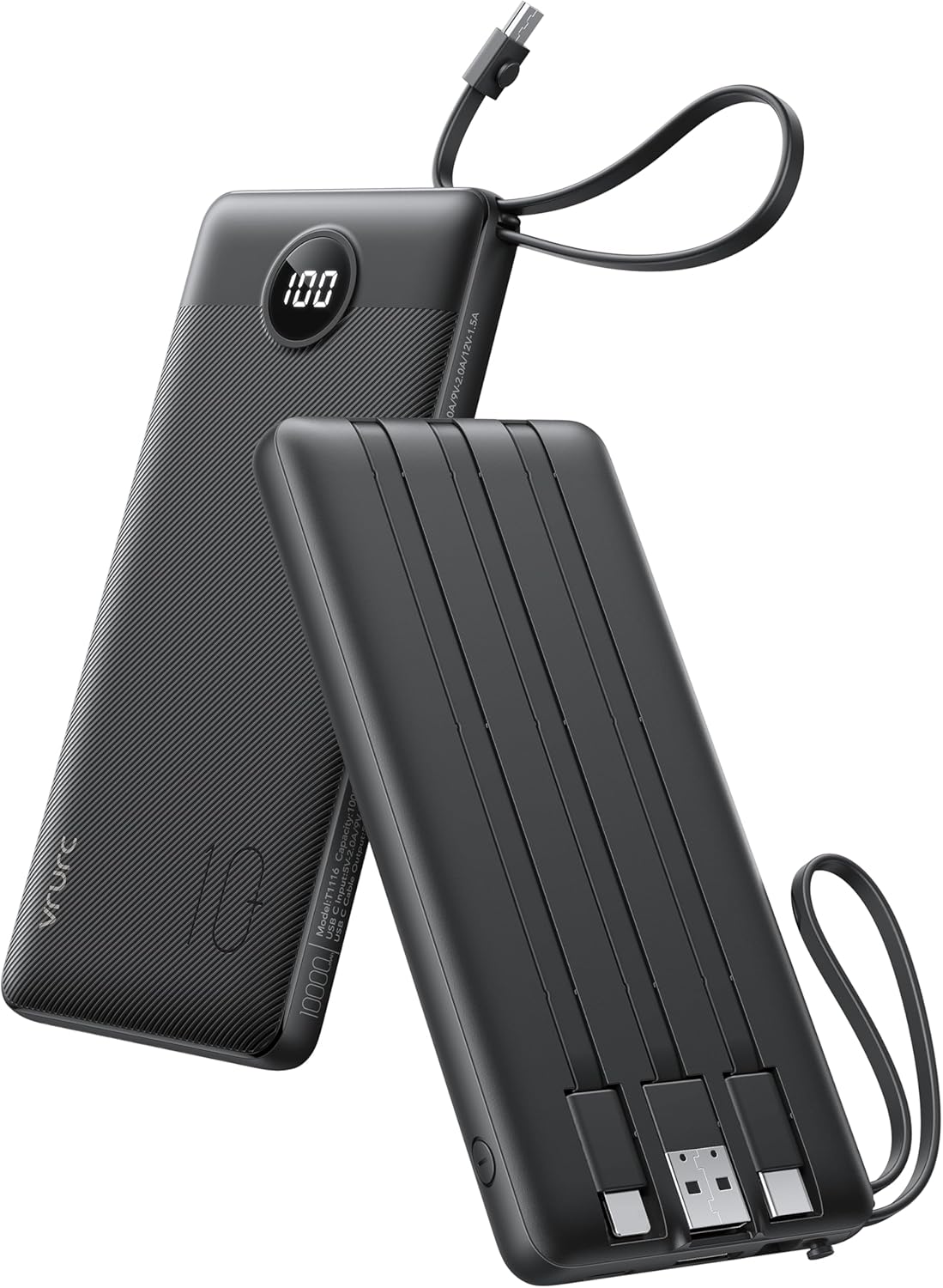 VRURC Cargador portátil, batería de viaje compacta con 4 cables int...