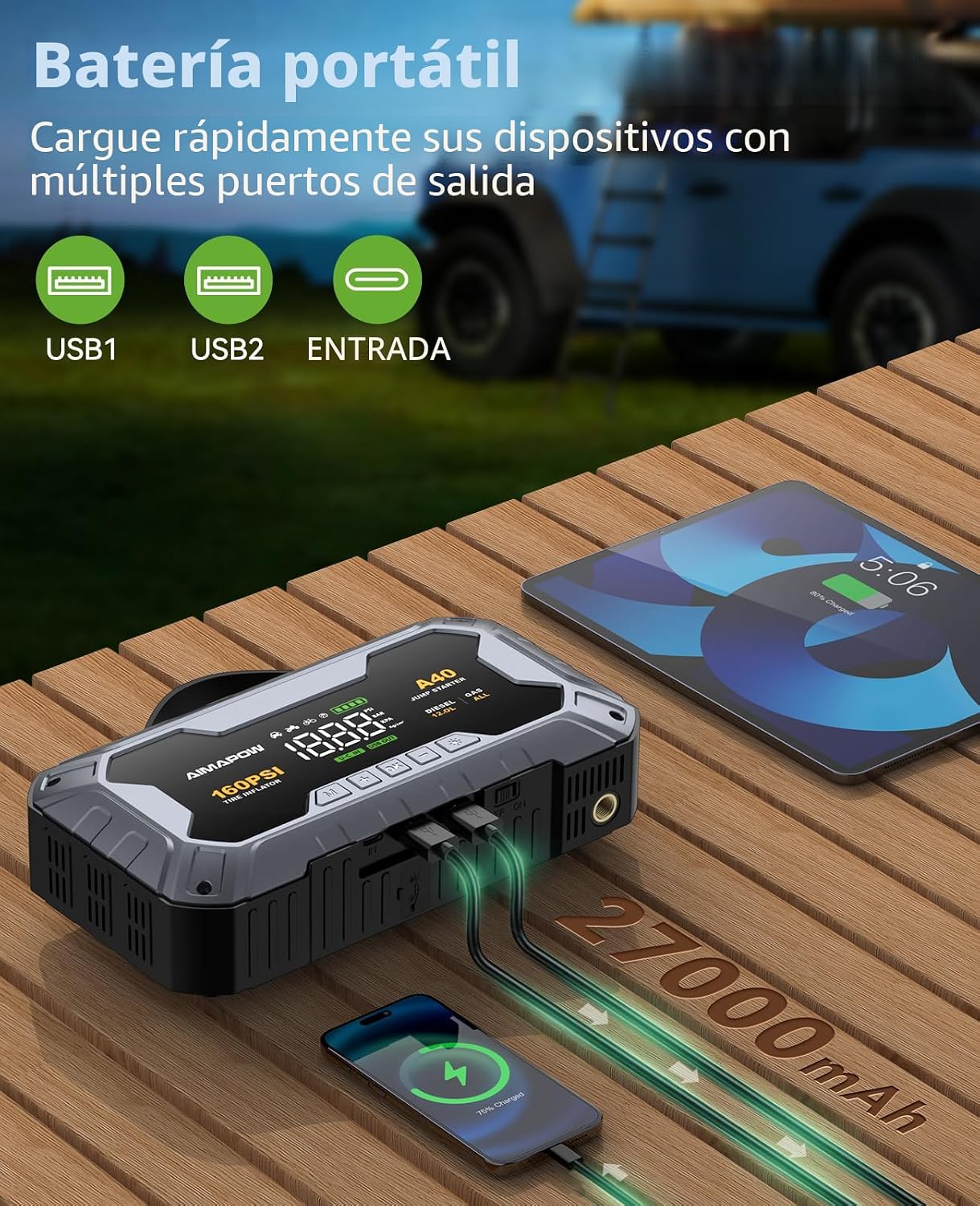 Arrancador de salto de 8000 A 160 PSI con compresor de aire, baterí...