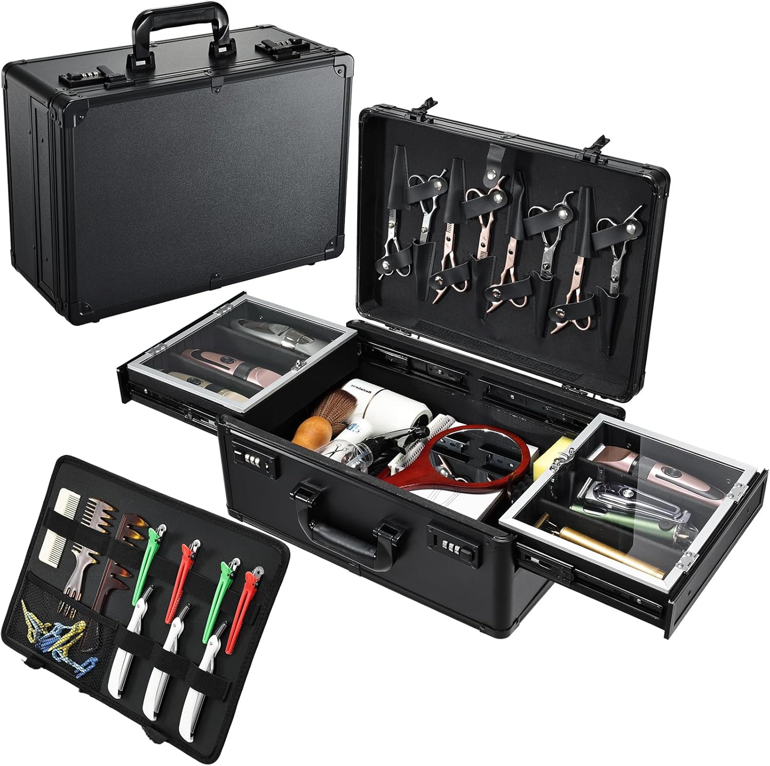 Yueieoun Estuche de Barbero 6 Cortadores con Bandeja Deslizante, Ma...