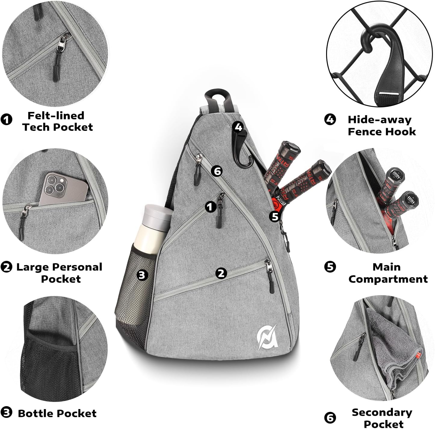 A11N SPORTS Bolsa de Pickleball, Bandolera Reversible con Correa Cr...
