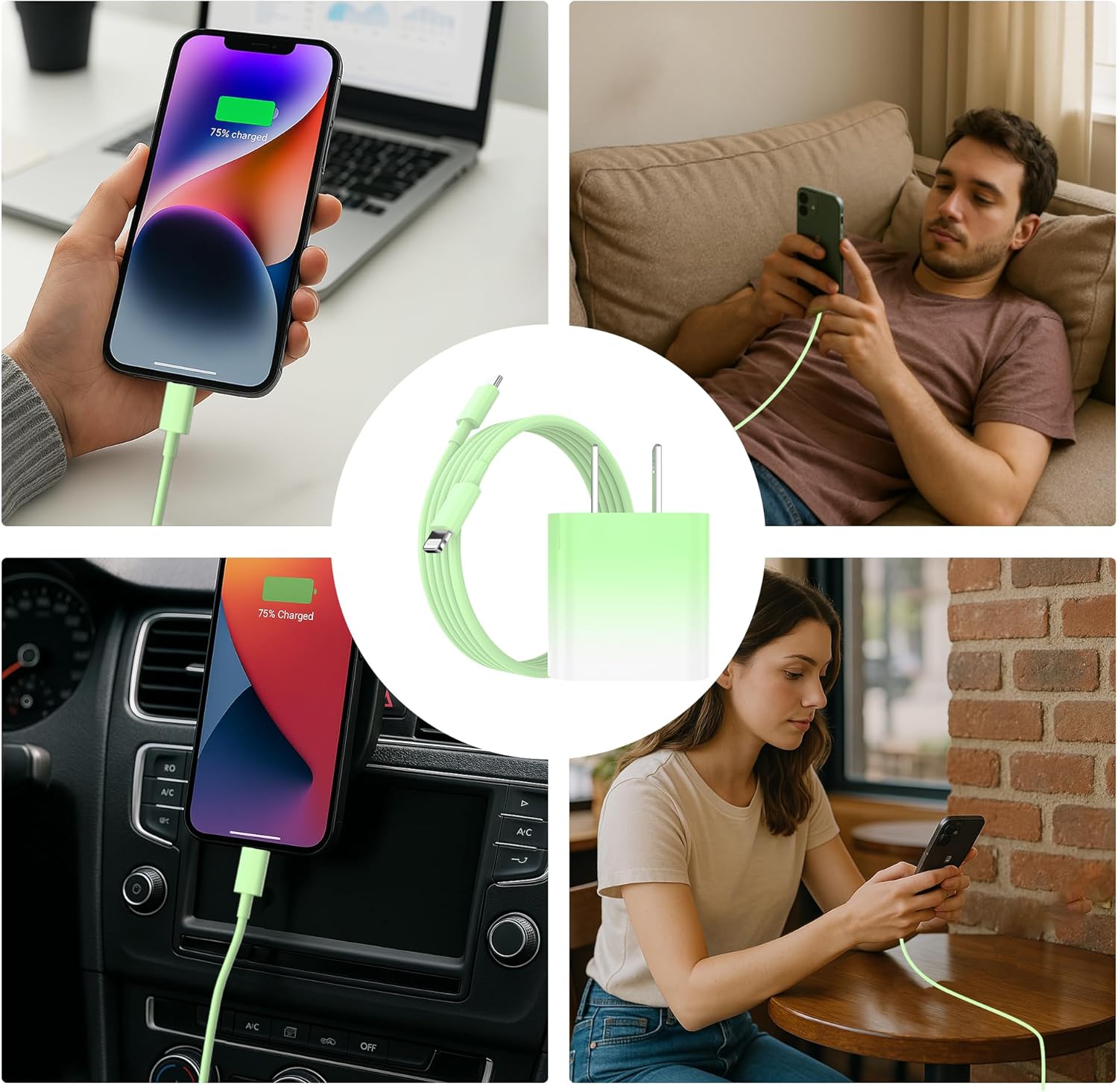 GREPHONE Cargador para iPhone de carga rápida, Cargador de pared US...