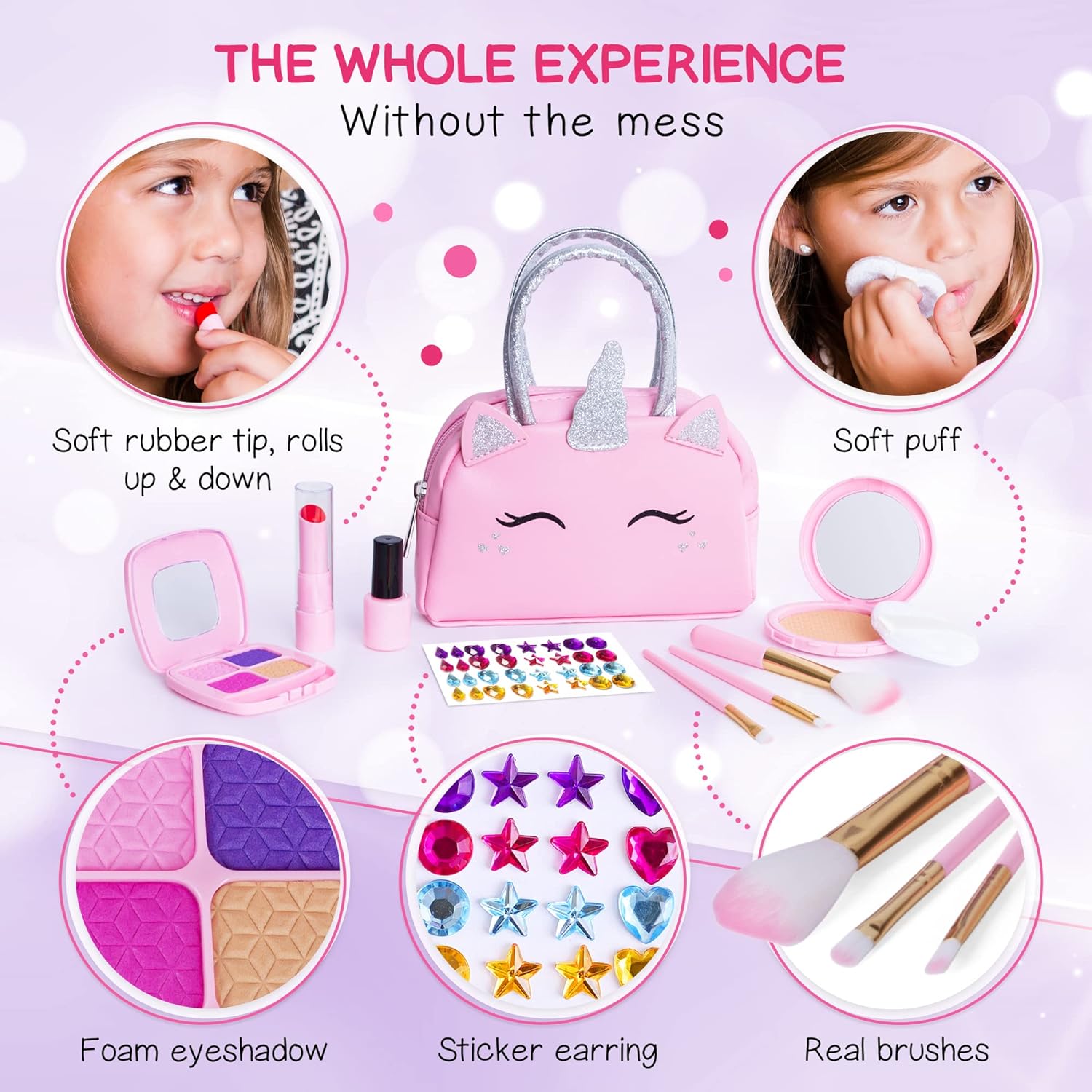 Kit de maquillaje de simulación para niñas pequeñas con bolso de un...